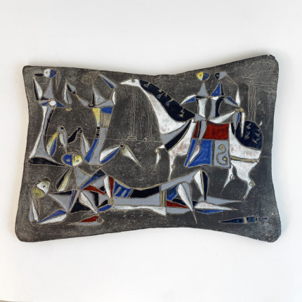 Large vintage wall ceramic plaque by Marcello Fantoni