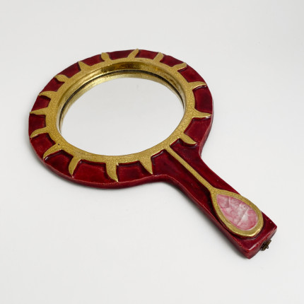 Red and gold "Graal" Mithé Espelt french ceramic mirror