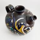 Vintage signed large ceramic jug painted with colored birds_3