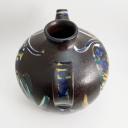 Vintage signed large ceramic jug painted with colored birds_4