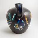 Vintage signed large ceramic jug painted with colored birds_5