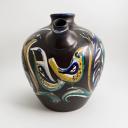 Vintage signed large ceramic jug painted with colored birds_7