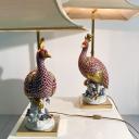 Pair of ceramic lamp pheasant Capodimonte SPR Italy_5