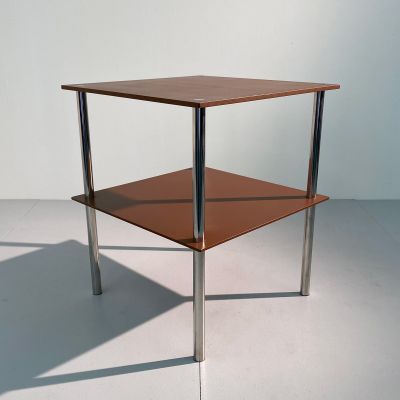 vintage tubular steel side table with metal shelf_0