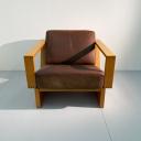 Large wood and leather brutalist easy chair_5