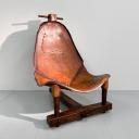 Vintage spanish brutalist shepherd wood and leather chair_1