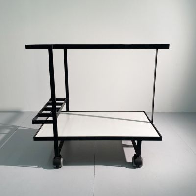 Vintage black and white Swiss bar cart_0