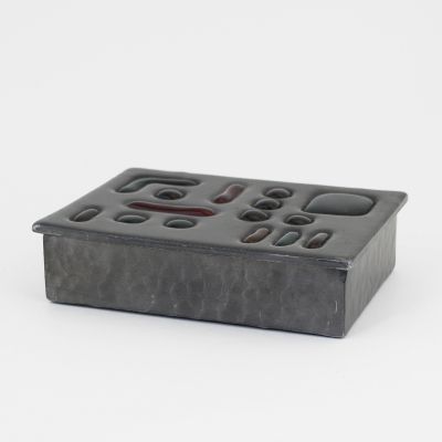 French brutalist tin and colored glass box, Jacques Avoinet, circa 60-70_0