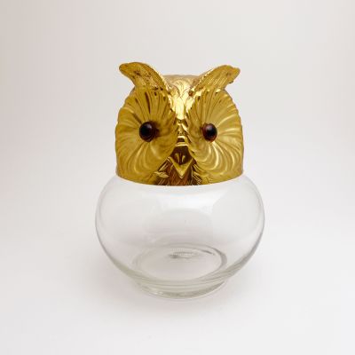 Glass and metal owl candy box_0