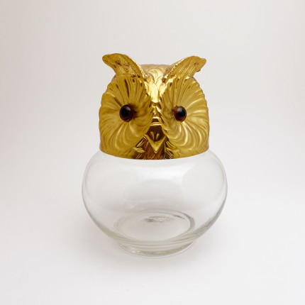 Glass and metal owl candy box