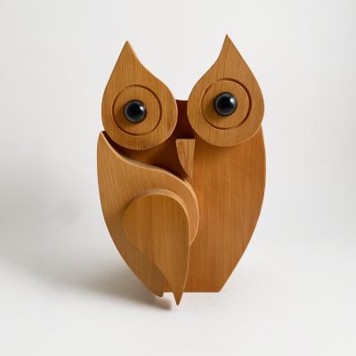 Vintage 70s wooden money box owl_0