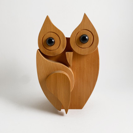 Vintage 70s wooden money box owl